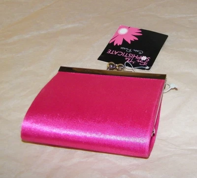 Nuevo Monedero Estuche Rígido Satinado Rosa Caliente Etiqueta 3.5" x 3.5" Muy Bonito Foto 1 de 4