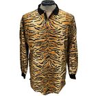 Vintage Tiger Striped 90s Perry Ellis Long Sleeve Polo Shirt Men L  Preppy