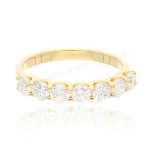 1.30ct Lab Grown CVD Round Cut Diamond Half Eternity 18k Yellow Gold Women Ring - Picture 1 of 6