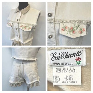 EnChante Weste Shorts Set Gr. XS S 70er 80er Cutoff Rose Applikation Spitze Rüschen P2 - Bild 1 von 14