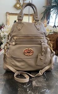 Emma Fox Large Fold-Over Beige Leather Satchel Crossbody handbag Purse EUC! $198 - Picture 1 of 9