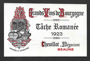 étiquette vin Tâche Romanée 1923,  Bourgogne.