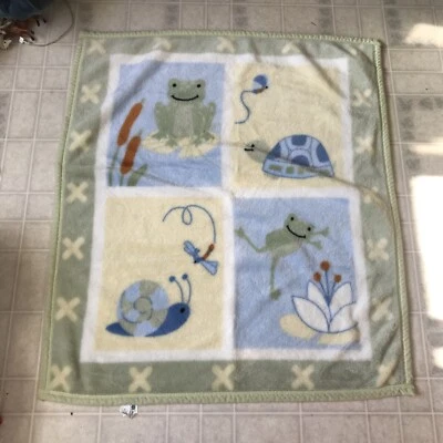 Cobertor de bebê de lã de pelúcia infantil linha verde sapos amarelos tartaruga e caracol - Imagem 1 de 4