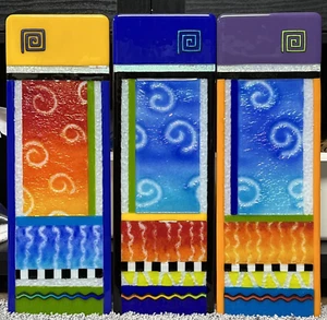 MCM Lot of 3 Fused Art Glass Wall Panels Contemporary Abstract Signed READ - Picture 1 of 23