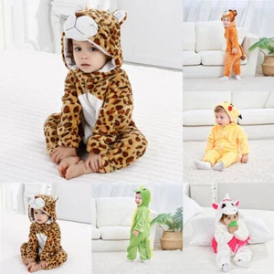 Newborn Baby Kid Cute Fleece Hooded Romper Jumpsuit Bodysuit Warm Winter Cosplay - Picture 1 of 14