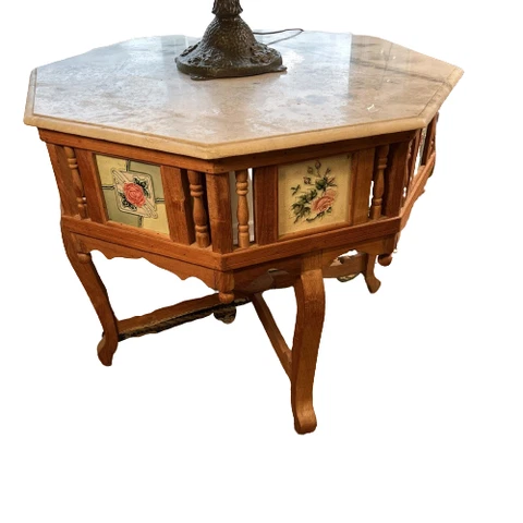 Colonial Marble Top Table with Hand Painted Tiles & Gorgeous Wooden Base! Cover