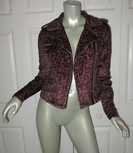 BEBE Burgundy & Black Leopard Print Velour Cropped Moto Jacket Small - Bild 1 von 6