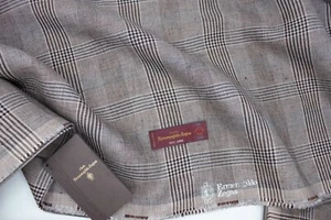 Ermenegildo Zegna 3.9 meters heavy 100% pure linen suiting fabric checks brown - Picture 1 of 9