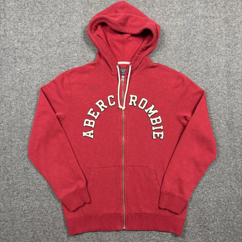 Толстовка с капюшоном женская Abercrombie Fitch на молнии средний размер красная с надписью вышитая 90-е Y2K - Изображение 1 из 4