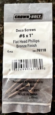 Lote de 6 tornillos decorativos Phillips de cabeza plana #6x1" acabado bronce 4 por paquete Foto 1 de 3