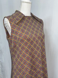 Vtg 1970s Mod Midi Orange Red Heather Grey Diamond Print Dress Homemade Retro - Picture 1 of 17
