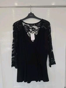 Lipsy London Ladies Lace Wrapover Top.3/4 Sleeve.Black.14. NEW With Tags.RRP £28 - Picture 1 of 9