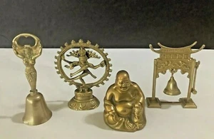 Lot 4 VTG Brass Thai Dancer Bell Bottle, Buddha, Hindu Shiva Nataraja Figurines - Picture 1 of 11