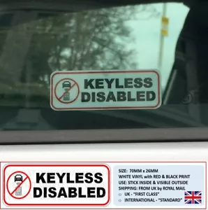 2 x "KEYLESS DISABLED" WINDOW STICKERS STOPLOCK DISKLOK GHOST PROTECTOR - Picture 1 of 6