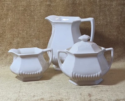VTG WM Adams and Sons Ironstone White Creamer Sugar Milk Pitcher Set England  - Image 1 of 4