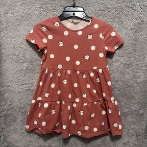 H&M Dress Girls Size 6X / 7 Polka Dot Cat Print Short Sleeve Tiered Casual - Picture 1 of 8