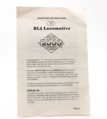 Life Like Proto 2000 Model Railroad Operating Instruction Only BL-2 Locomotive - Image 1 of 2
