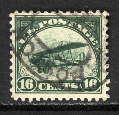 SCOTT C2 1918 16 CENT CURTISS JENNY AIRMAIL ISSUE USED VF CAT $35! - Image 1 of 2