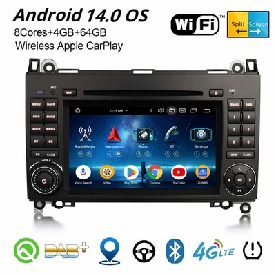 Android 14 DAB+ Autoradio Navi CD Mercedes A/B Klasse W245 W169 Viano VW Crafter - Bild 1 von 4