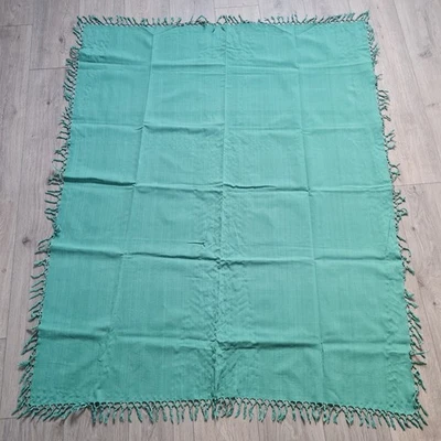 Tischdecke Tuch 150x120cm Türkis Grün Baumwolle Fransen Boho Vintage Deko - Bild 1 von 3