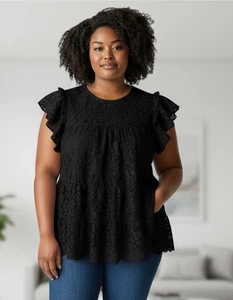 TORRID 00 0X XL Black Lace Tiered Ruffle Babydoll Blouse R $49 - Picture 1 of 8
