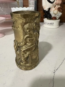 Solid Brass Embossed Vintage Vase/Pen Holder/Scissors/Display/Umbrella Stand - Picture 1 of 9