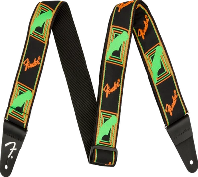 Correa de guitarra Fender genuina con monograma de neón, verde y naranja, 2" de ancho Foto 1 de 3