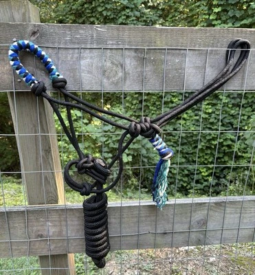 Cuerda de vaquero de nailon para caballo halter verde azulado y azul mohair banda nasal con cuerda de plomo Foto 1 de 4
