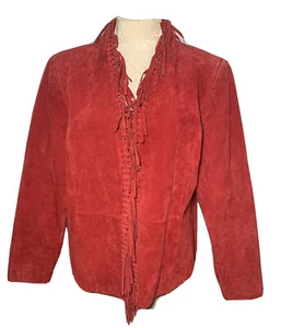 Dialogue Fringed Washable Lined Suede Leather Jacket Women's MEDIUM - Picture 1 of 8