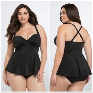 Torrid Sweetheart Push-Up Demi Underwire Peplum One Piece Swim Suit Black 2X - Picture 1 of 9