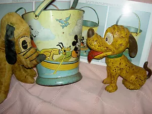 RARE antique 1930s sand pail Mickey Mouse Pluto+ Disney Enterprises Ohio Art - Picture 1 of 19