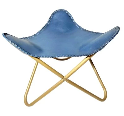 Buffalo Blue Leather Butterfly Rest Footstool Folding Stool Lounge Accent Chair - Image 1 of 4