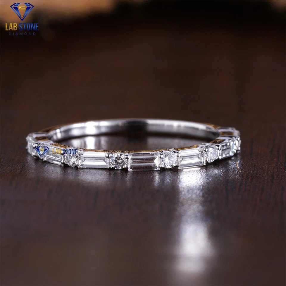 0.44 TDW Baguette & Round Lab Grown Diamond Band 18k White Gold - Image 1 of 4