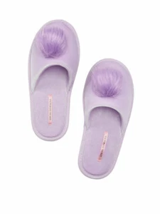 *VICTORIA'S SECRET LAVENDER SLIPPERS COZY POM POM L 9-10 - Picture 1 of 7