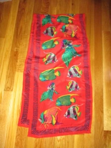 Adrienne Vittadini Red Colorful Tropical Fish 100% Silk Oblong Scarf 65" - Picture 1 of 5