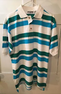 Camisa polo vintage para hombre Gulf Traders manga corta talla grande a rayas verde azul - Imagen 1 de 7