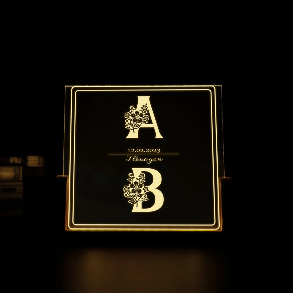 Lámpara de Noche Personalizada, Lámpara de Noche Personalizada Love Story, Lámpara de Noche LED Foto 1 de 4