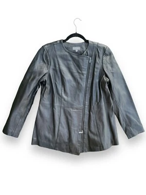 Jaqueta Neiman Marcus Exclusive Jet preta couro macio moto zíper tamanho GG nova sem etiquetas - Imagem 1 de 4