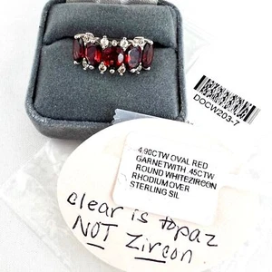 Red Garnet & Clear Topaz Rhodium On Sterling Silver Ring Sz 7 NWT JTV - Picture 1 of 10