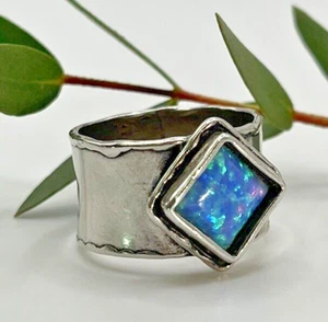 Opal Ring Fat Cigar Band Sterling Silver Sz 7 - Picture 1 of 11