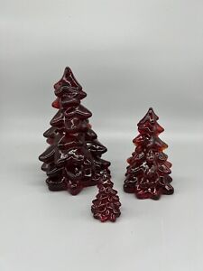 Mosser Christmas Holiday Tree Set of 3 Ruby Red Glass