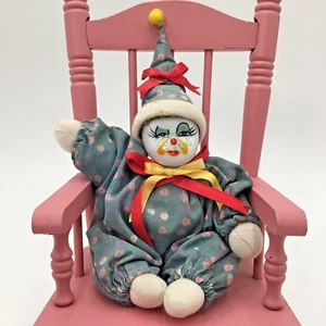 Vintage Hand Painted Porcelain Face Clown Jester Doll Bean Bag Floral 10” RARE - Picture 1 of 6