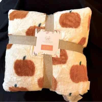 x2 Rachel Ashwell Orange Pumpkin Faux Fur Throw Pillow Set Fall Decor 20" NEW - Image 1 of 4