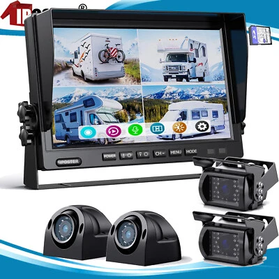 9" Quad Monitor DVR Loop Recording 4x 1080P Front Side Rear View Camera Truck RV - Image 1 of 4