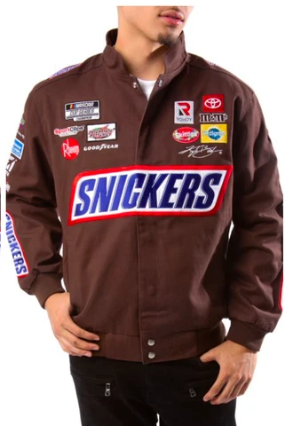 New 2021 Kyle Busch JH Design Snickers Racing Brown Cotton Jacket Size 2XL Cover