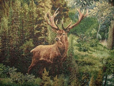 Forest Stags Tapestry Fabric Curtain Upholstery Cushion Blanket Throws Stag - Image 1 of 4
