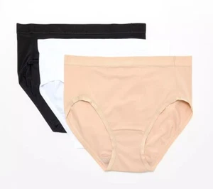 Breezies Sz SMALL Signature Satin Trim Set of 3 Hi Cut Panties SUNBEIGE A606712 - Picture 1 of 2