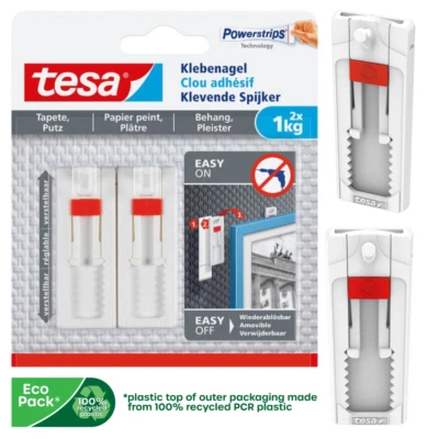 Tesa, Höhnenverstellbarer Klebenagel für Tapete & Putz, 2 x 1 kg Set mit 2 St