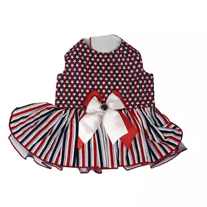 Handmade Patriotic July 4th Theme Designer Small Dog Embellished Dress Tutu - Picture 1 of 4