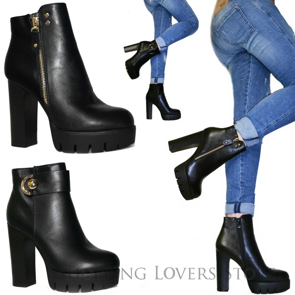 SCARPE Donna Stivali Stivaletti Anfibi Tronchetti Zip TACCHI ALTI 12 COMODO T15 - Immagine 1 di 1